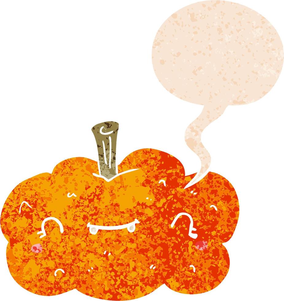 cartoon pumpkin and speech bubble in retro textured style vector