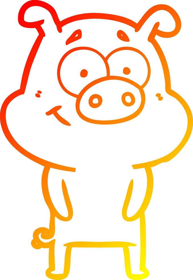 warm gradient line drawing happy cartoon pig vector
