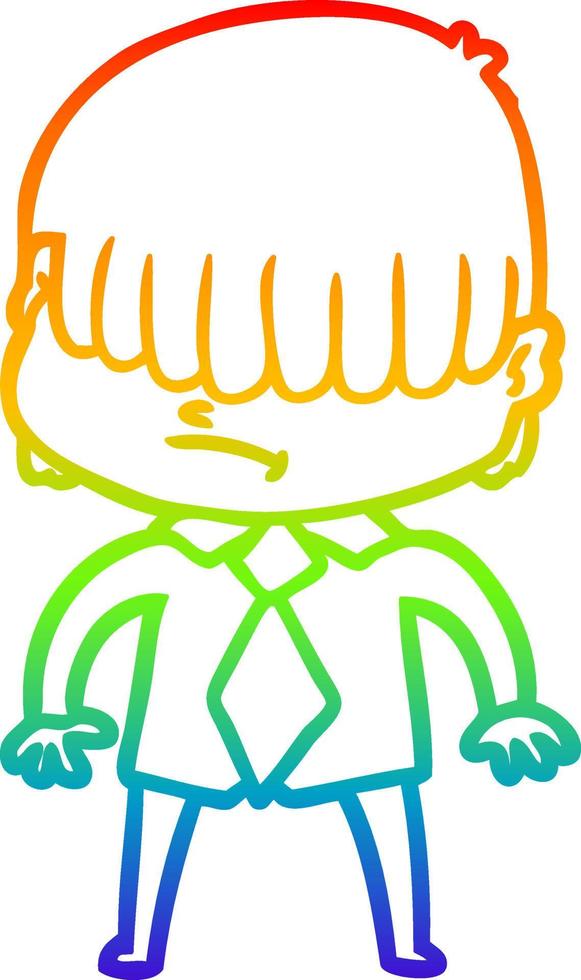 rainbow gradient line drawing cartoon boy with untidy hair vector