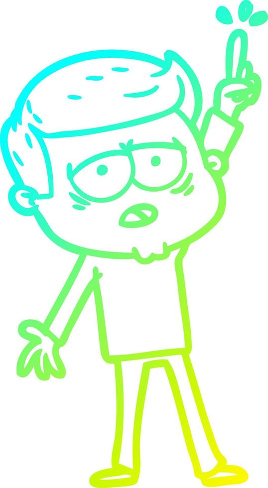 cold gradient line drawing cartoon tired man pointing vector