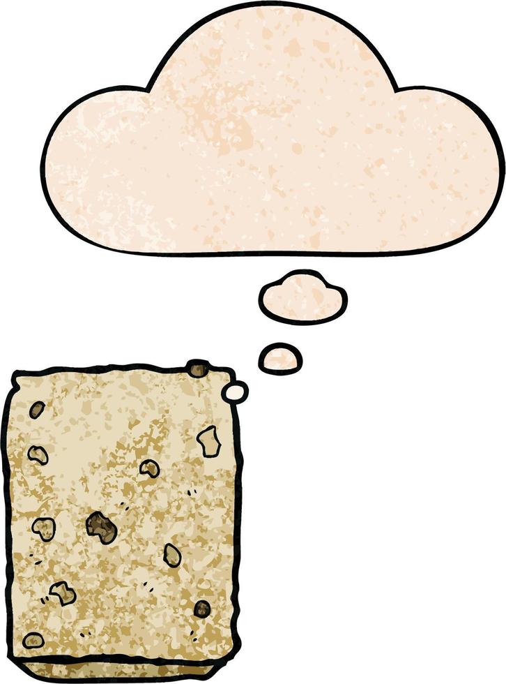 cartoon biscuit and thought bubble in grunge texture pattern style vector