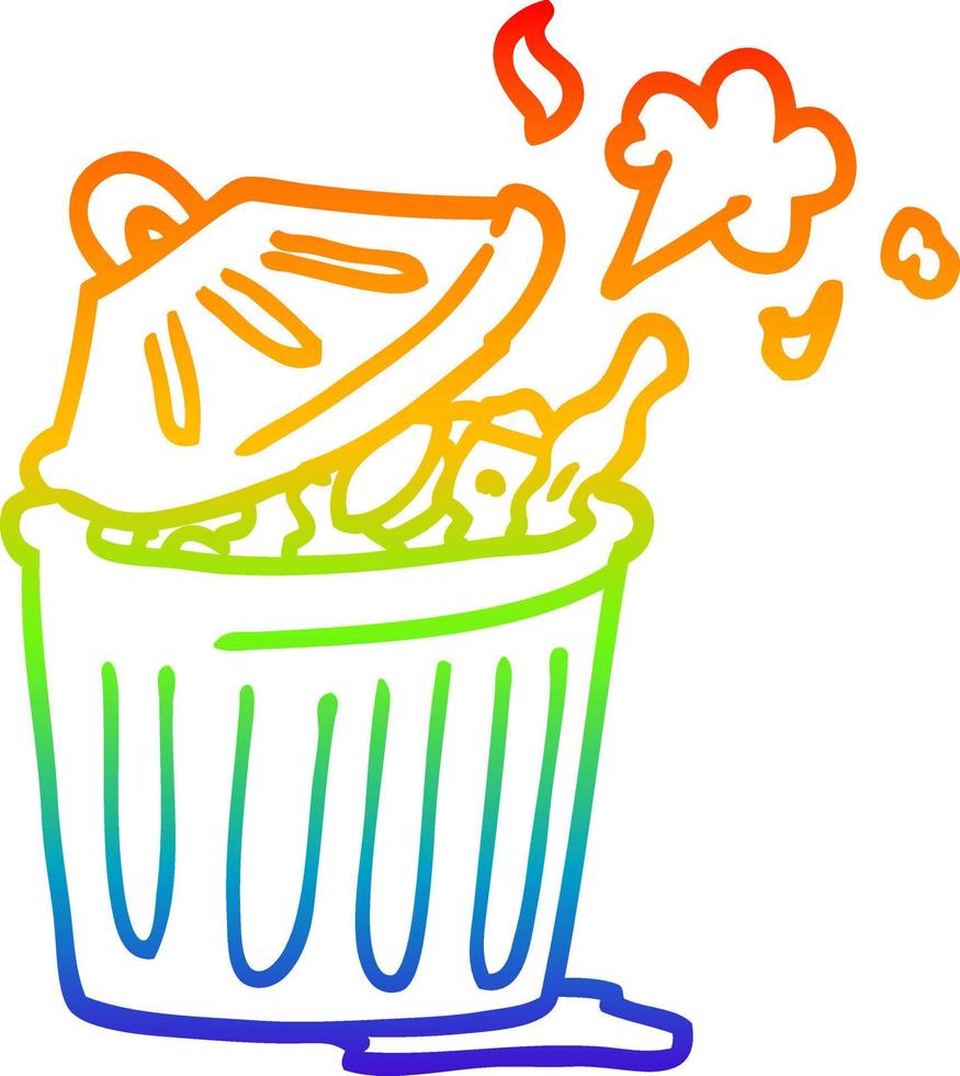 rainbow gradient line drawing cartoon waste bin vector