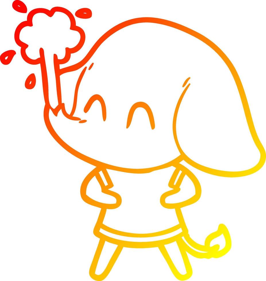 warm gradient line drawing cute cartoon elephant spouting water vector