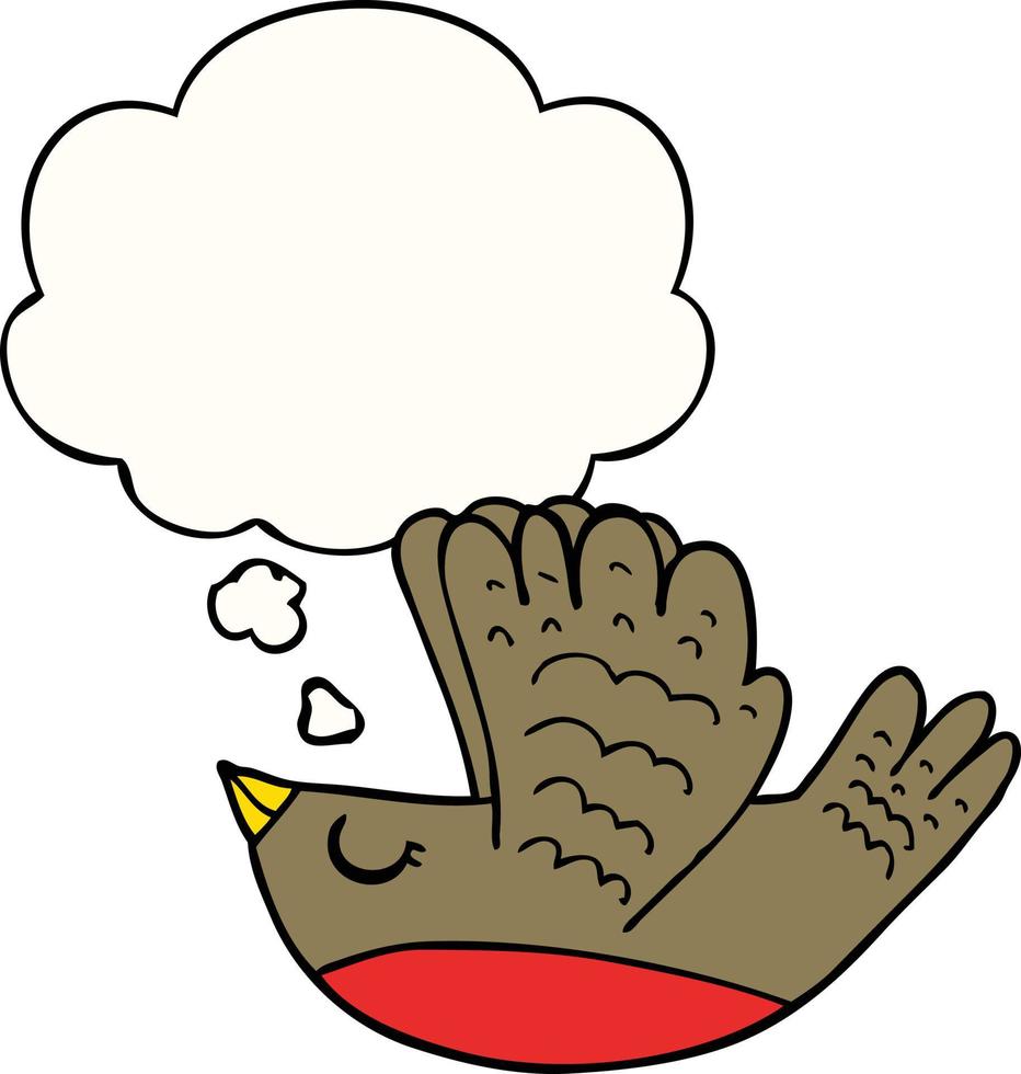 cartoon flying bird and thought bubble vector
