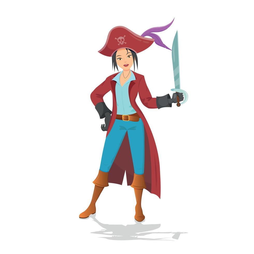 mujer pirata de pie sosteniendo la espada, ilustración vectorial de dibujos  animados sobre fondo blanco. 10613172 Vector en Vecteezy