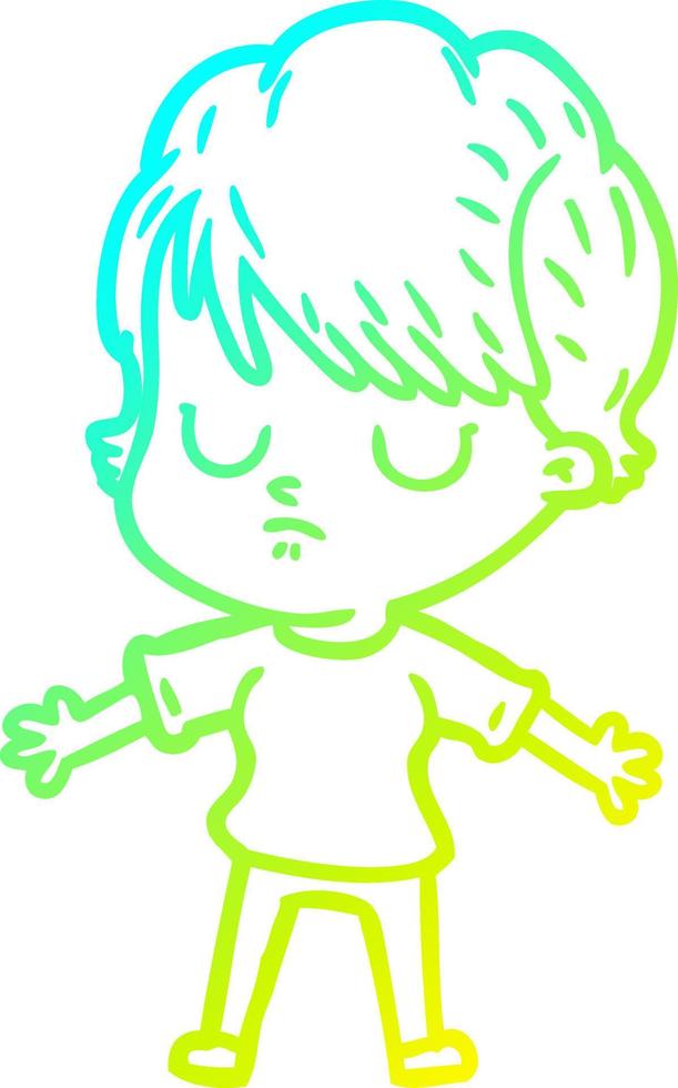 cold gradient line drawing cartoon woman vector