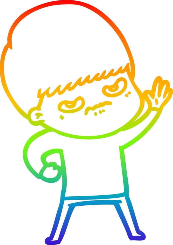 rainbow gradient line drawing angry cartoon boy vector