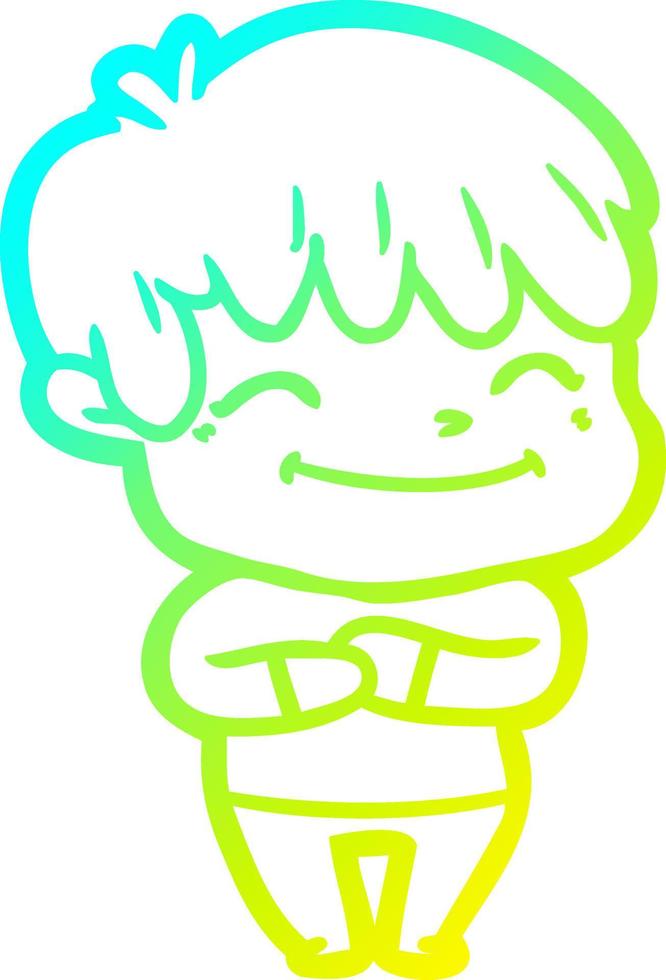 cold gradient line drawing happy cartoon boy vector
