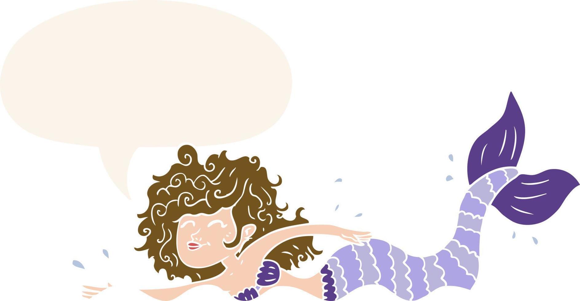 cartoon mermaid and speech bubble in retro style vector