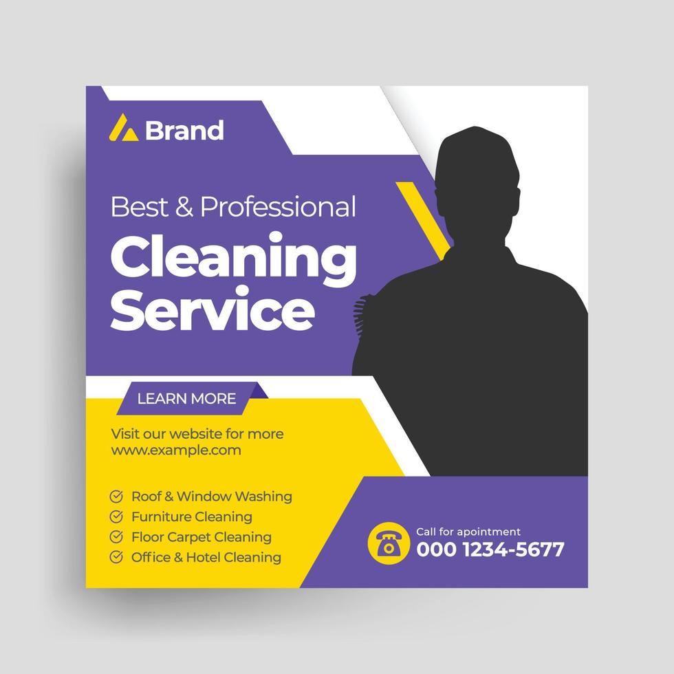 Cleaning service social media post template, Home cleaning business web banner vector