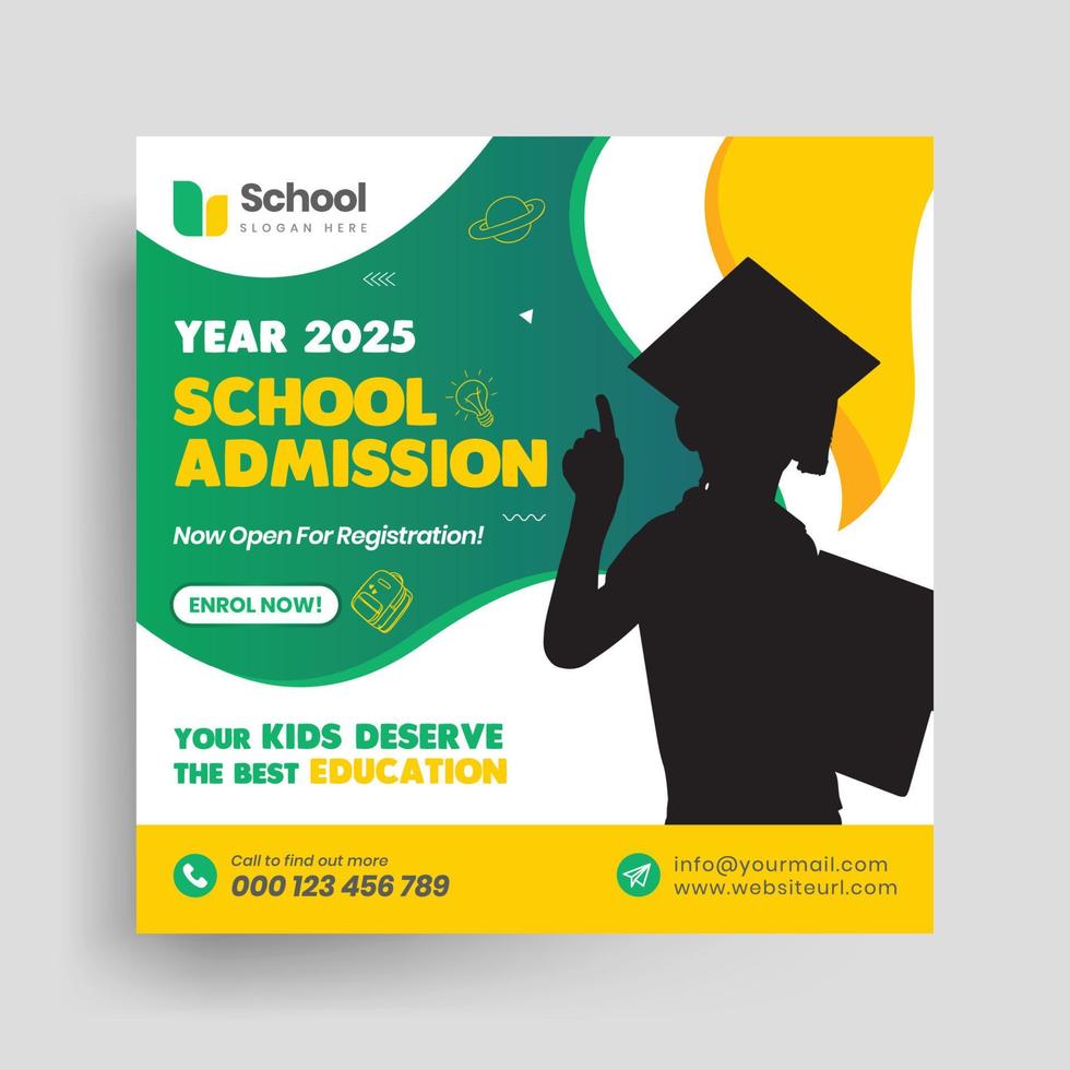 School education admission web banner or back to school social media post template vector