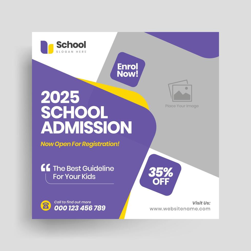 School education admission web banner or back to school social media post template vector