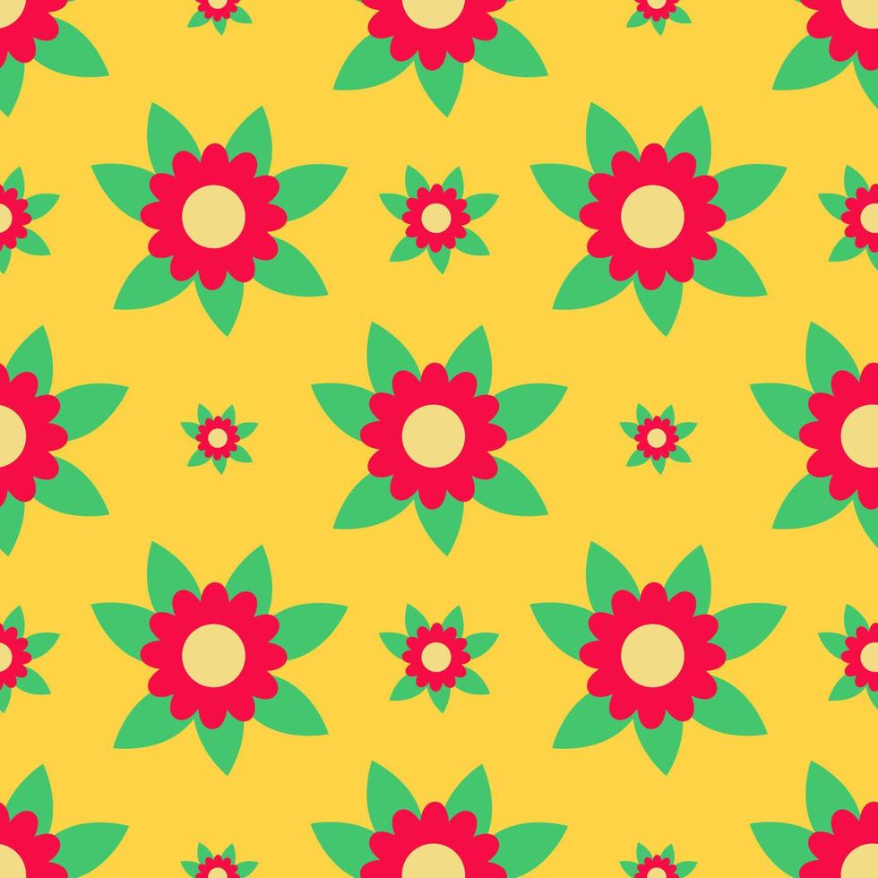 red flower seamless pattern on yellow background vector