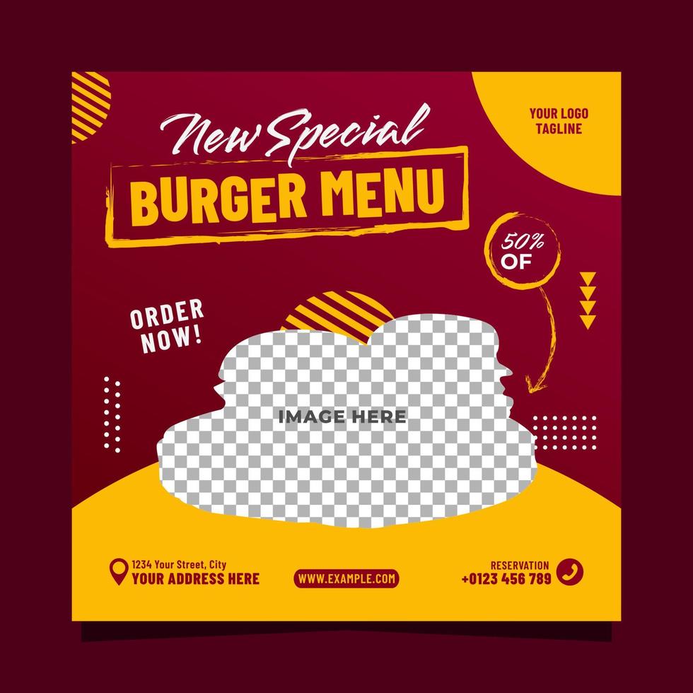 Special burger menu promotion social media post banner square template vector