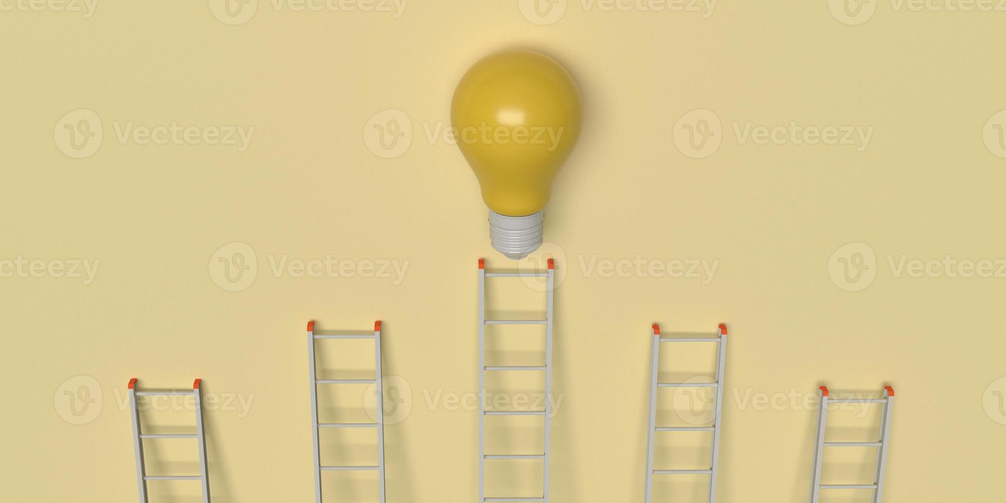 light bulb lamp stepladder staircase ladder yellow gold background climb business brainstorm opportunity challenge process strategy vision idea success goal future work job career education.3d render photo