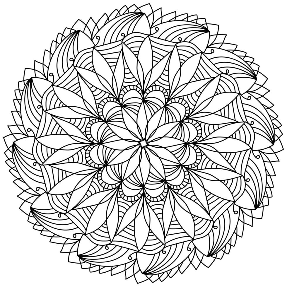 Floral mandala with delicate petals, zen coloring page with ornate patterns vector