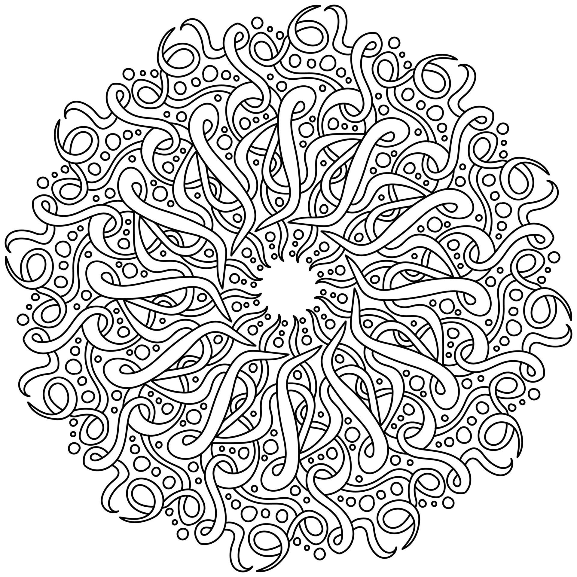 Mandala with many spiral curls and flowing lines, zen coloring book page  vector illustration 13894689 Vector Art at Vecteezy