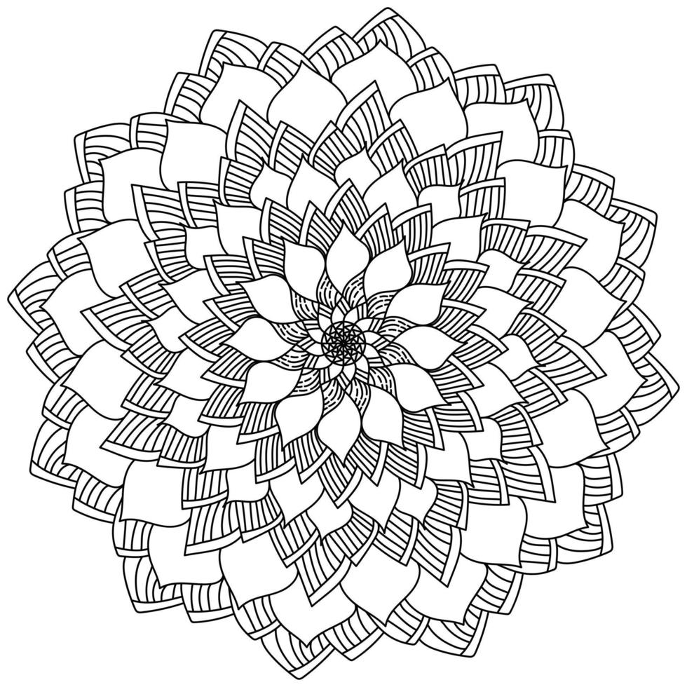 mandala en forma de flor con muchos pétalos, página para colorear con motivos naturales vector