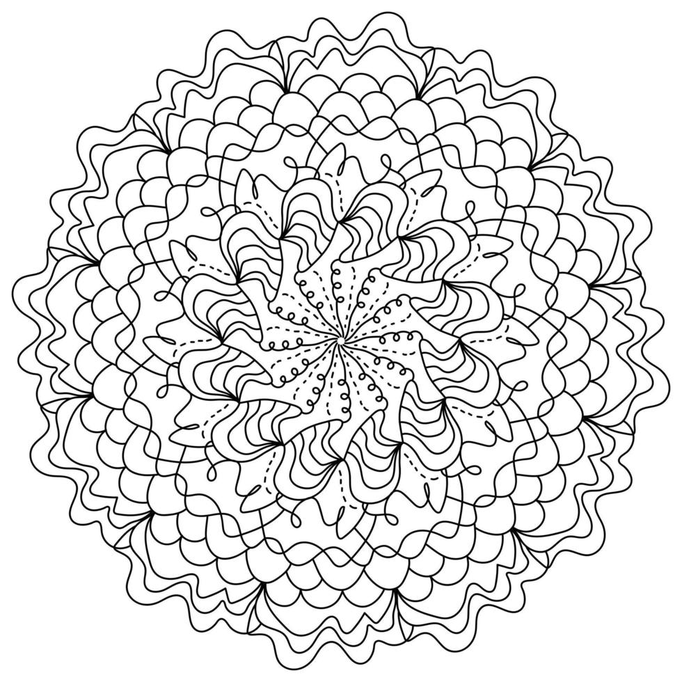 Wavy mandala with spiral lines and weaves, zen coloring page for creativity vector