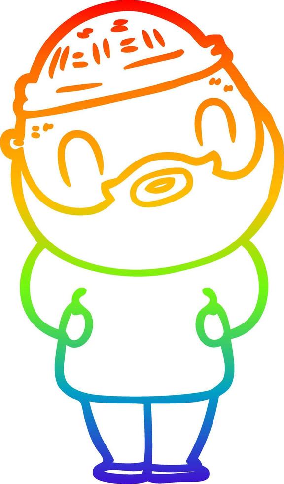 rainbow gradient line drawing cartoon bearded man vector