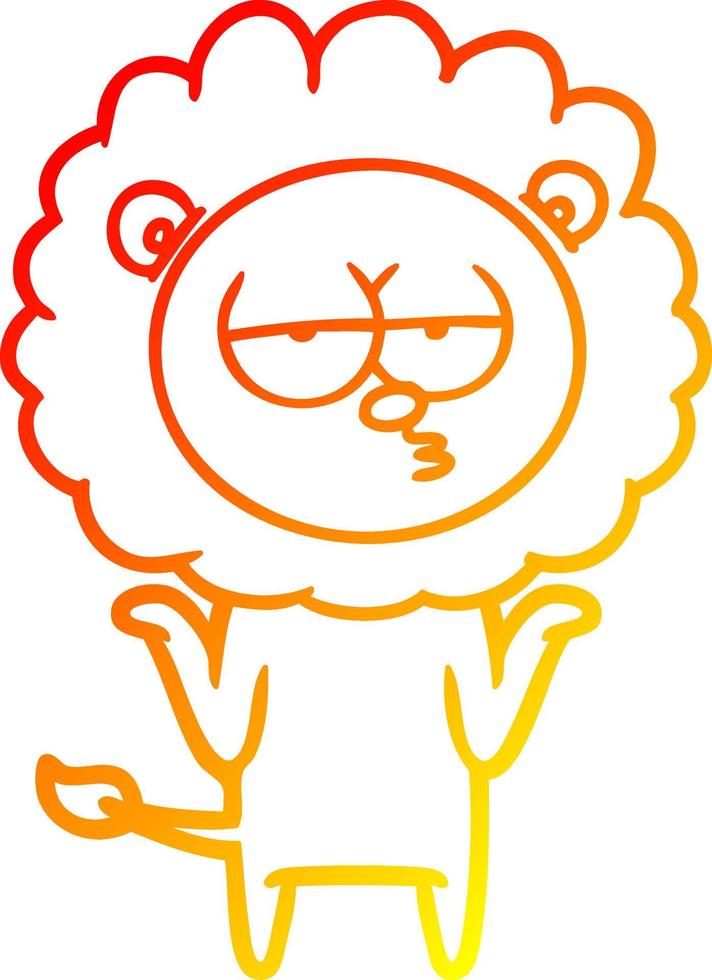 warm gradient line drawing cartoon bored lion vector