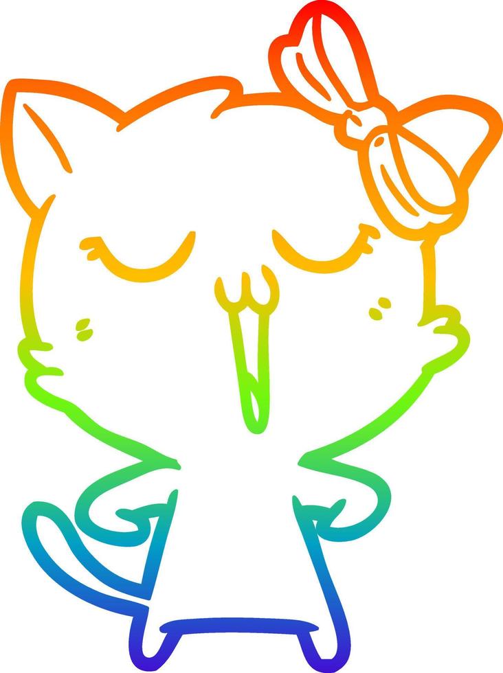 gato de dibujos animados de dibujo de línea de gradiente de arco iris vector