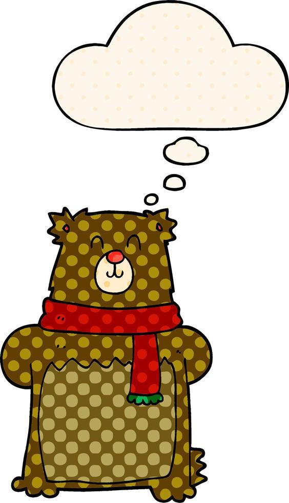 cartoon bear and thought bubble in comic book style vector