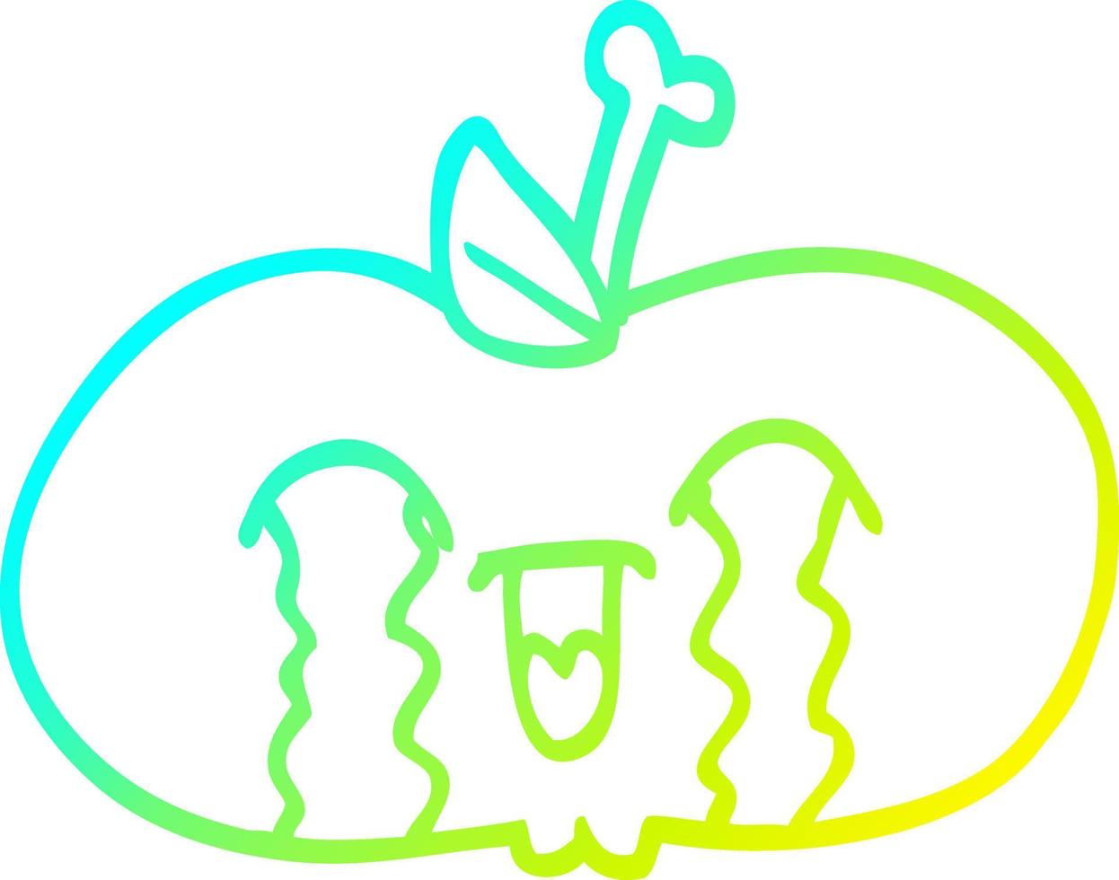 cold gradient line drawing cartoon sad apple vector