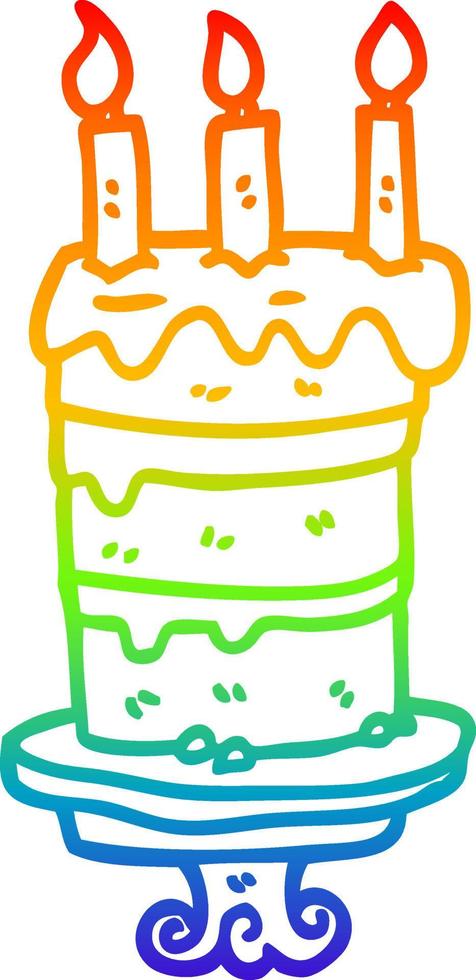 rainbow gradient line drawing cartoon birthday cake vector