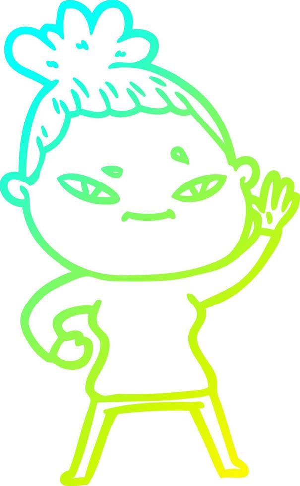 cold gradient line drawing cartoon woman vector