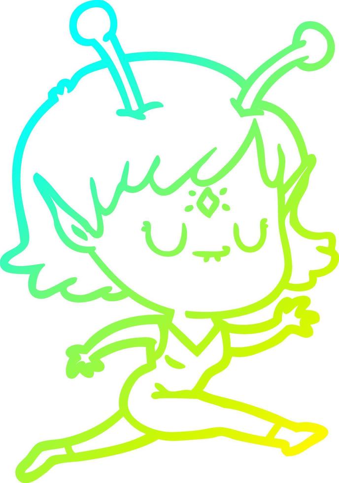 cold gradient line drawing cartoon alien girl jumping vector