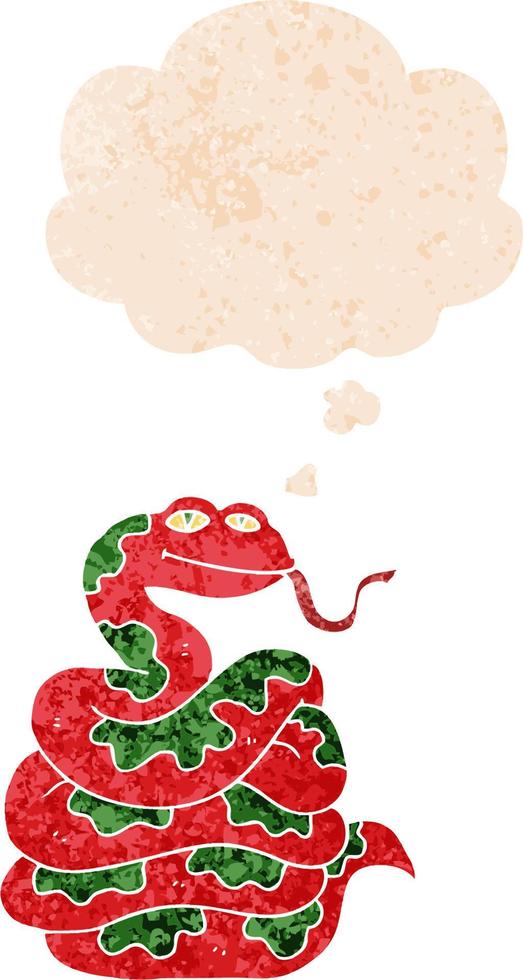 cartoon snake and thought bubble in retro textured style vector