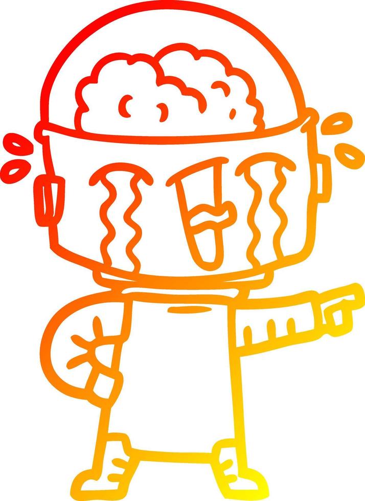 warm gradient line drawing cartoon crying robot pointing vector