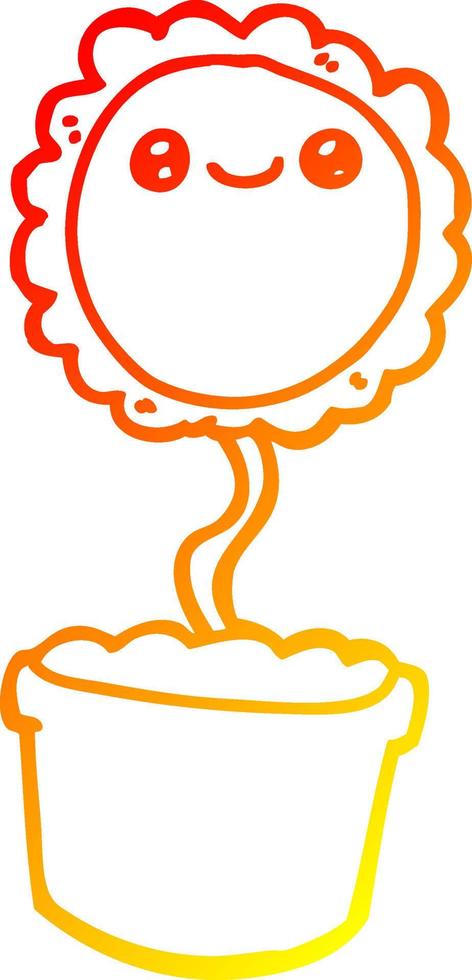 warm gradient line drawing cartoon flower vector