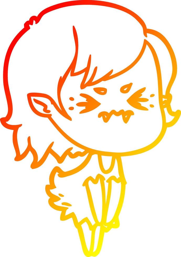 warm gradient line drawing annoyed cartoon vampire girl vector