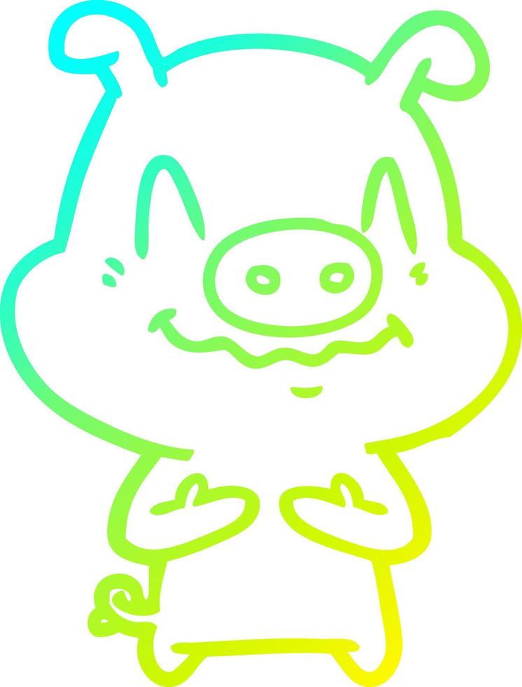 cold gradient line drawing nervous cartoon pig vector