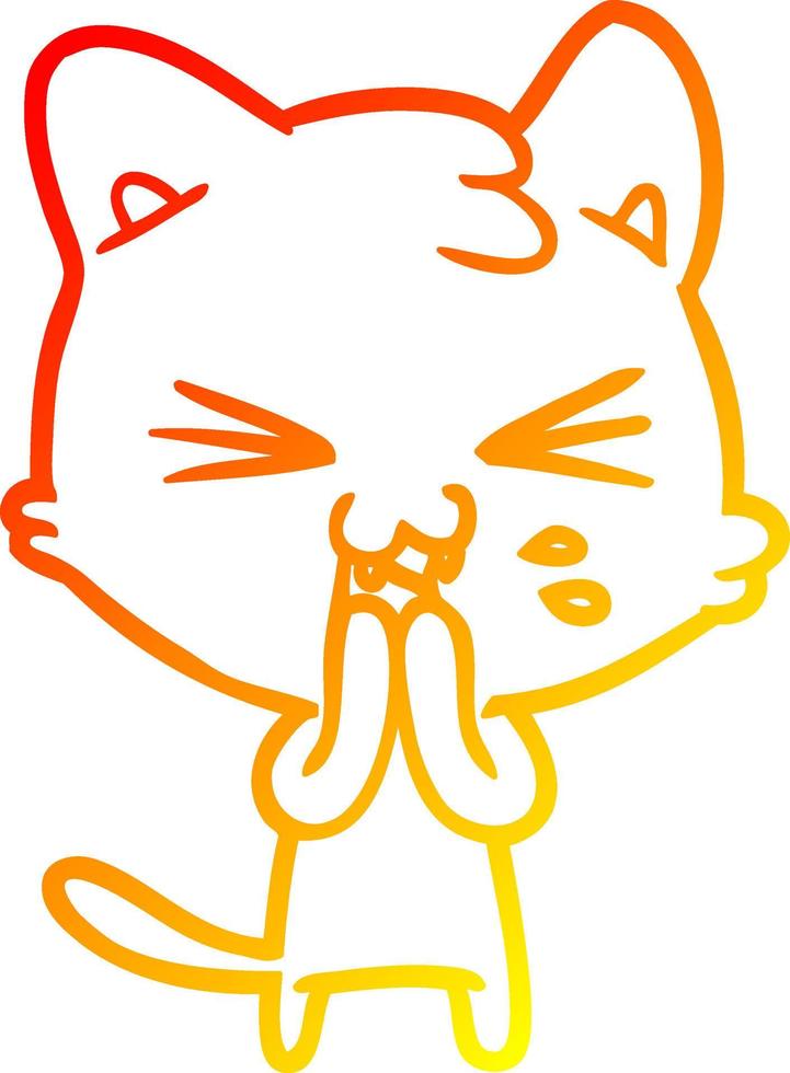 warm gradient line drawing cartoon cat hissing vector