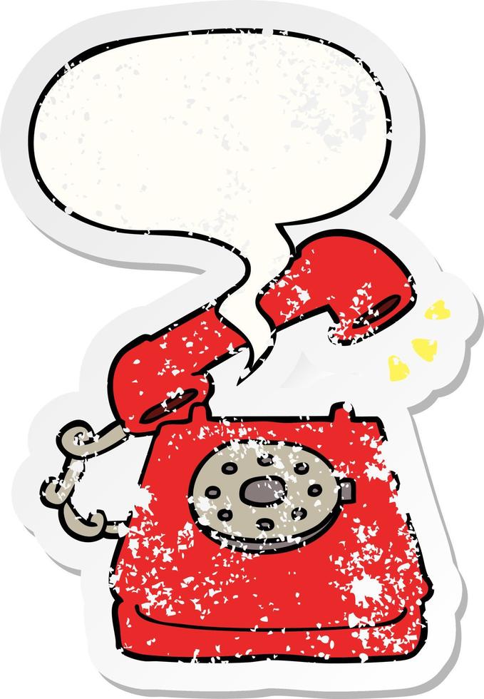 cartoon ringing telephone and speech bubble distressed sticker vector