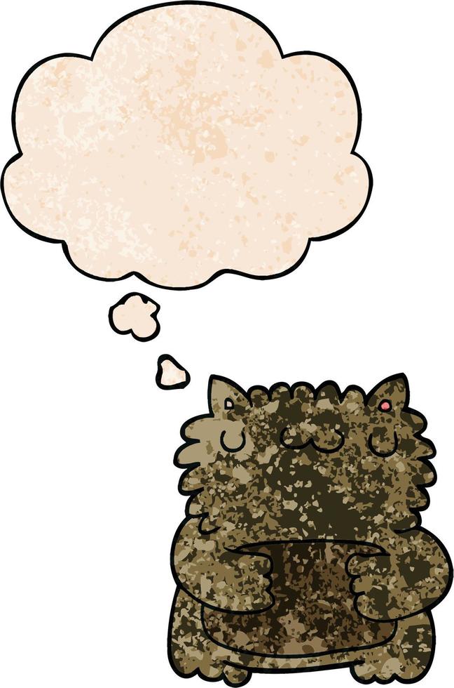 cartoon bear and thought bubble in grunge texture pattern style vector