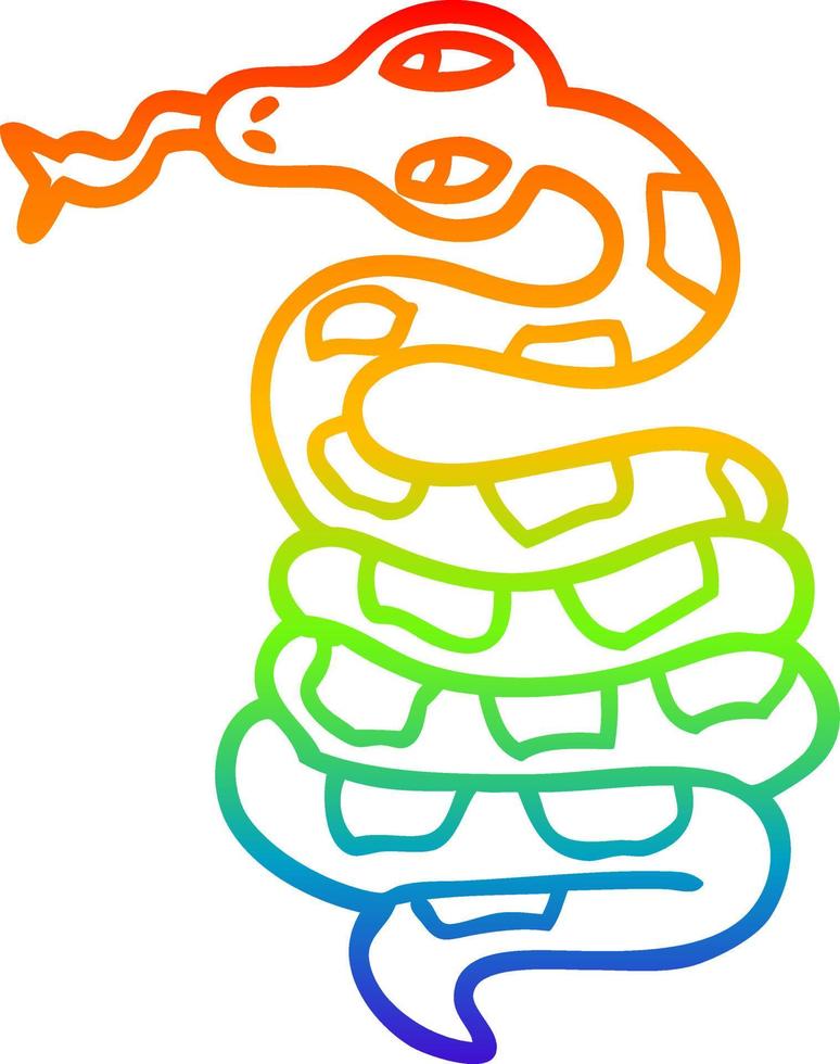 dibujo de línea de gradiente de arco iris serpiente venenosa de dibujos animados vector