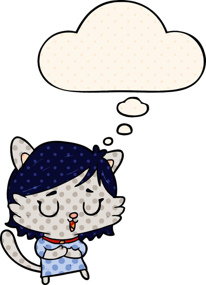 cartoon cat girl and thought bubble in comic book style vector
