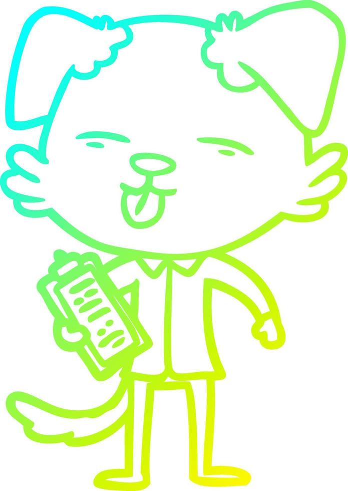 cold gradient line drawing cartoon dog with clip board vector