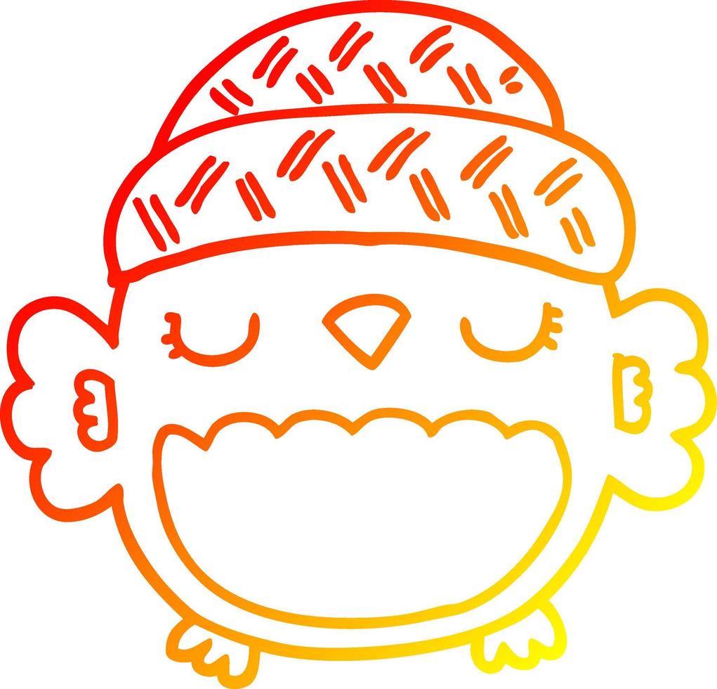 warm gradient line drawing cute cartoon owl in hat vector