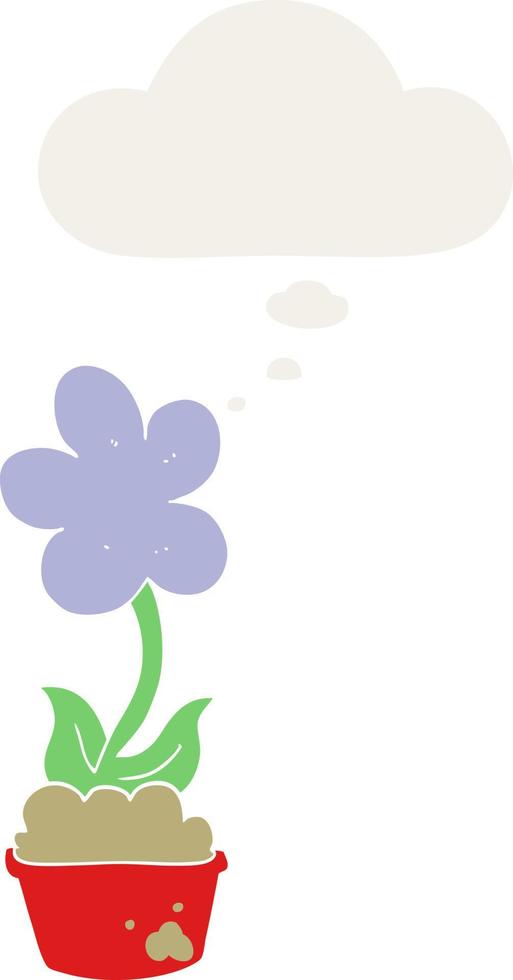 cute cartoon flower and thought bubble in retro style vector