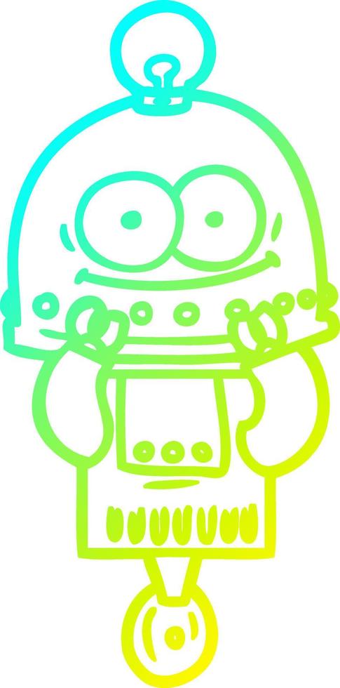cold gradient line drawing happy carton robot with light bulb vector