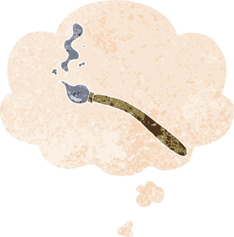 cartoon paint brush and thought bubble in retro textured style vector