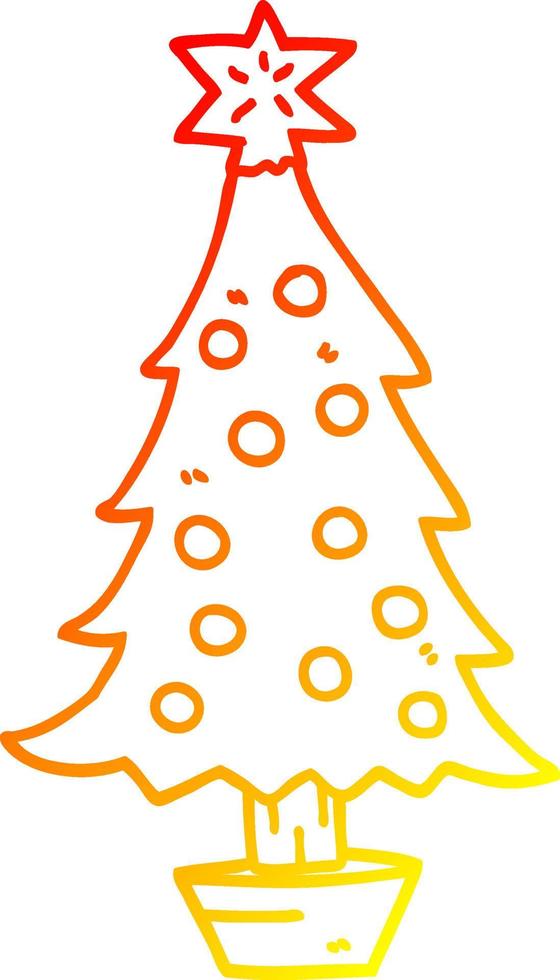 warm gradient line drawing cartoon christmas tree vector