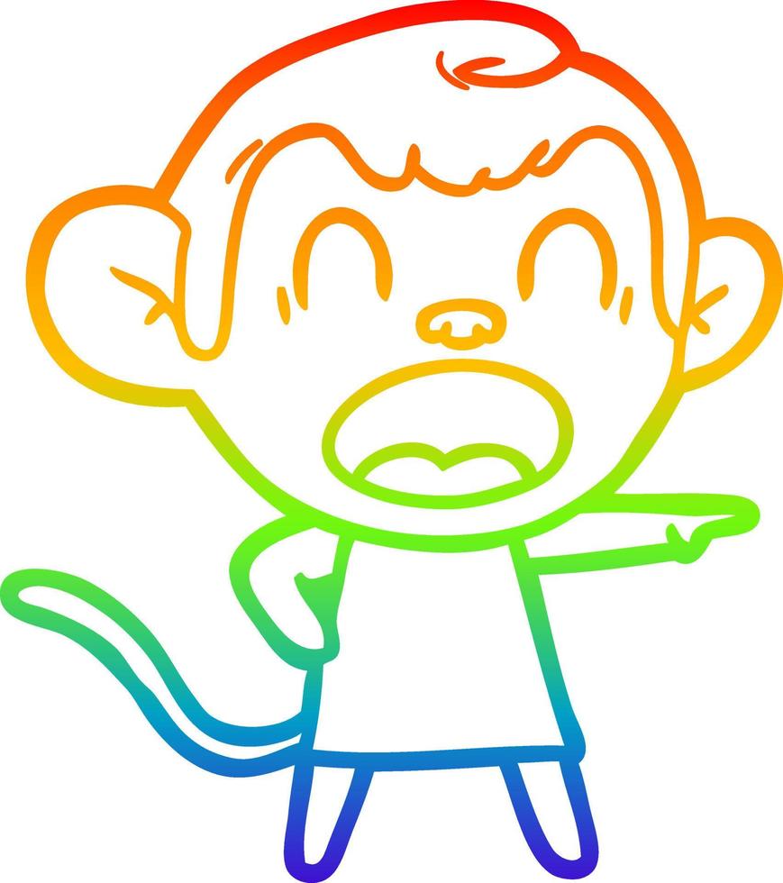 rainbow gradient line drawing shouting cartoon monkey pointing vector