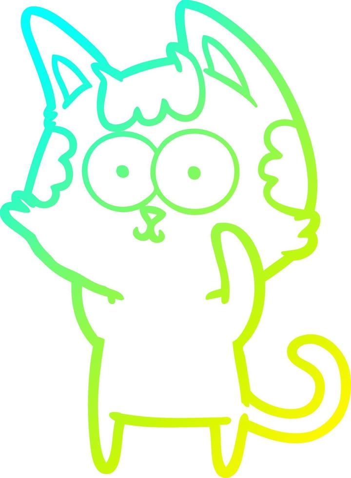 cold gradient line drawing happy cartoon cat vector