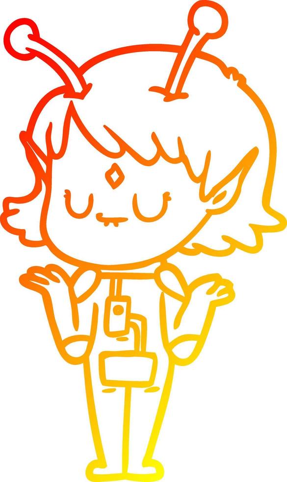 warm gradient line drawing cartoon alien girl vector